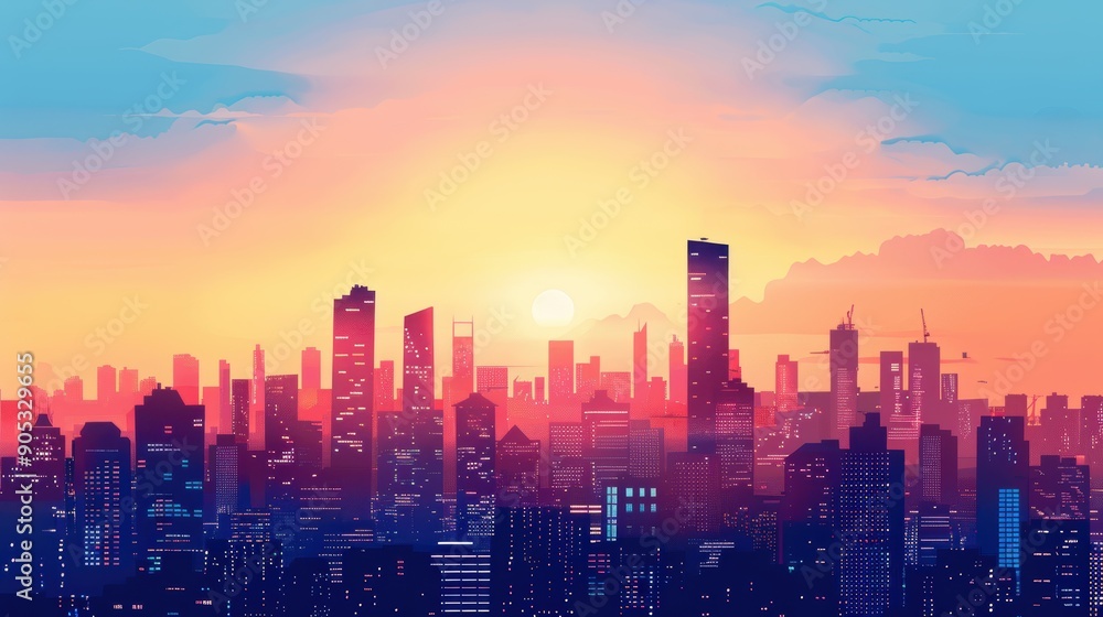 Obraz premium Silhouette of cityscape with twilight hues