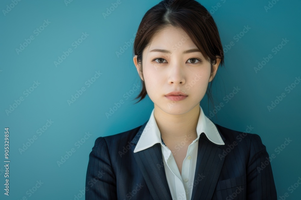 真顔の女性ビジネスマンのポートレート（ストレス・我慢・転職・決意・悩み）