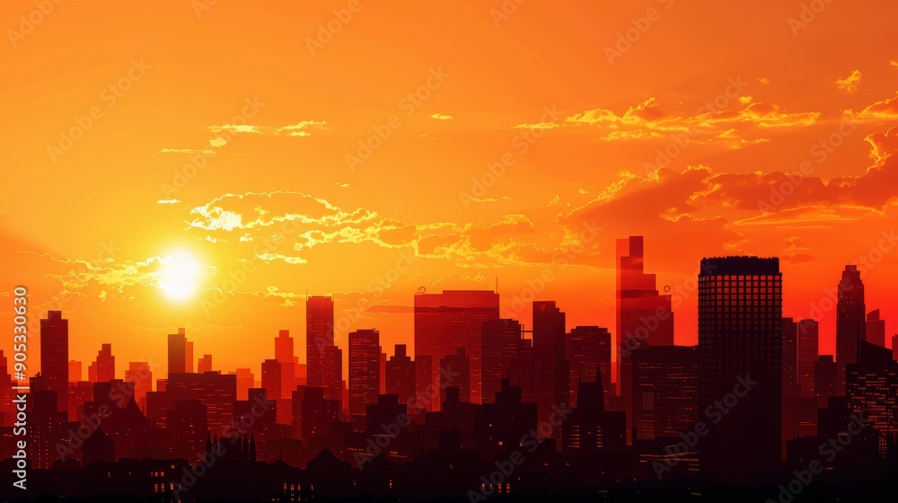 Serene Cityscape Silhouette at Golden Hour - Urban Buildings at Sunset Background Serene Cityscape Silhouette at Golden Hour - Urban Buildings at Sunset Background