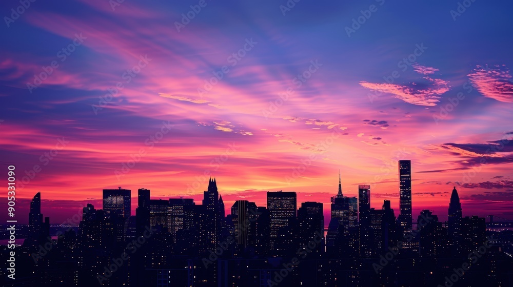 Serene Twilight Silhouette of Urban Skyline Serene Twilight Silhouette of Urban Skyline