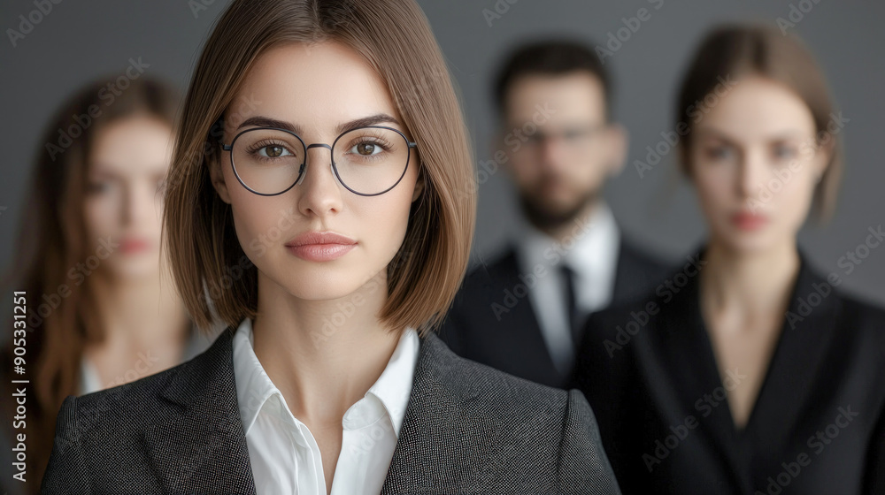 Confident Young Professional A Successful and Good-Looking Woman Team Leader Start-up CEO Lawyer or Boss in an Office Setting Exemplifying Leadership and Professionalism with Her Team in the Back Confident Young Professional A Successful and Good-Looking Woman Team Leader Start-up CEO Lawyer or Boss in an Office Setting Exemplifying Leadership and Professionalism with Her Team in the Back
