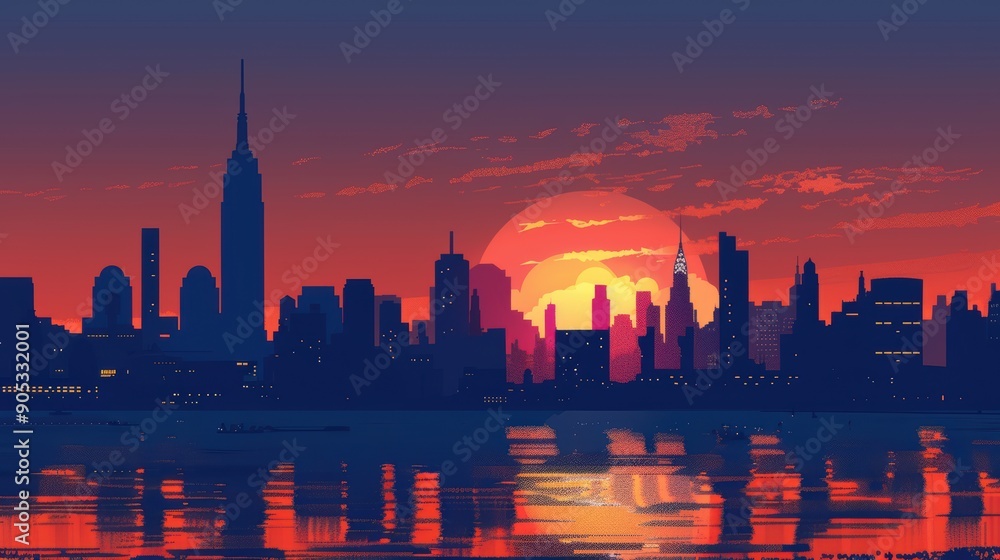 Twilight Cityscape Silhouette: Urban Skyline in Evening Colors Twilight Cityscape Silhouette: Urban Skyline in Evening Colors