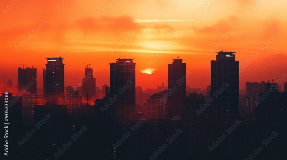 Cityscape Silhouette at Sunset - Urban Buildings in Orange and Purple Hues Cityscape Silhouette at Sunset - Urban Buildings in Orange and Purple Hues