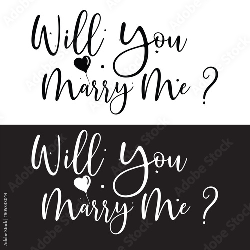 Will You Marry Me Hand Lettering Greeting Card. Modern Calligraphy. Vector Illustration. Wedding decor. isolated on white and black background. EPS 10
