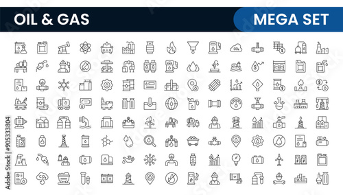 Set of Oil Gas Industry Line Icons. Contains such Icons as Gas Station, Oil Factories, Transportation, and more. line icon set.