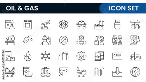 Set of Oil Gas Industry Line Icons. Contains such Icons as Gas Station, Oil Factories, Transportation, and more. line icon set.