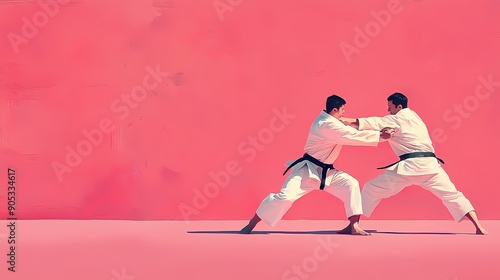 Two Judo athletes are competing 