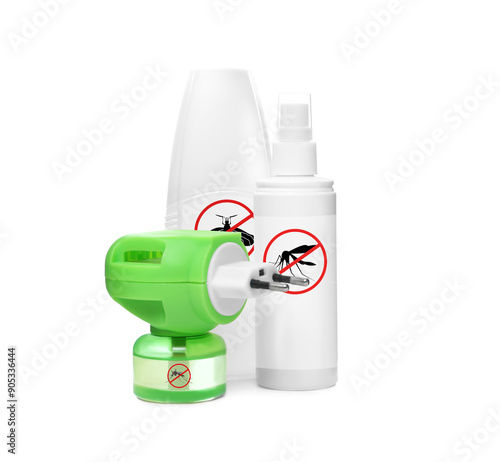 Photos Mosquito vaporizer and other insect repellents isolated on white