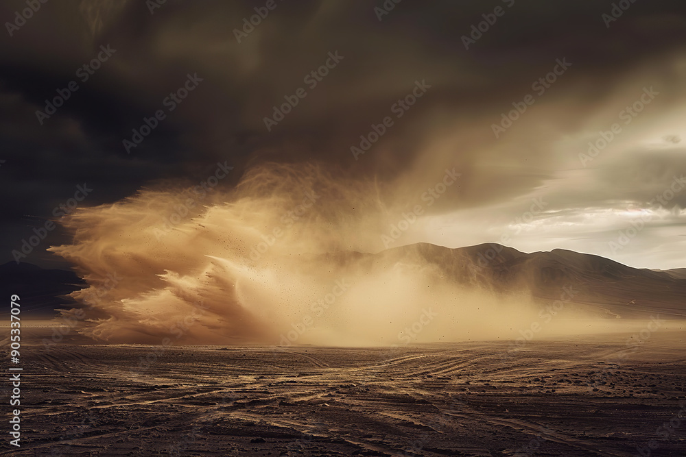 Fototapeta premium natural scenery, dust storms and tornadoes, in the dark, billowing sand and dust, commercial photography