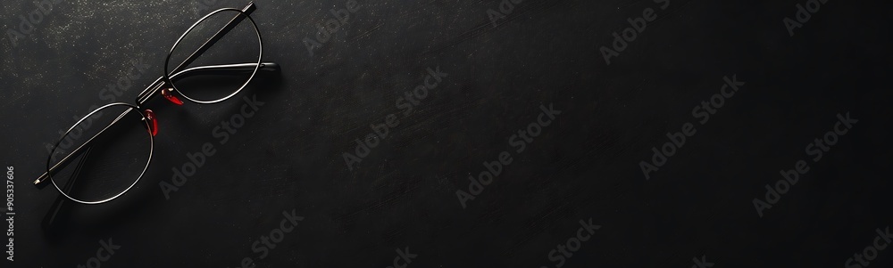 Solid Black Background with Glasses and Financial Report, Ample Copy Space Solid Black Background with Glasses and Financial Report, Ample Copy Space