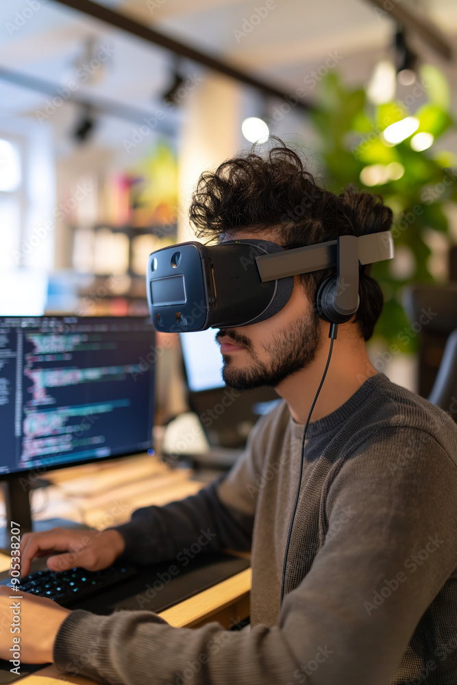 Focused Programmer Using Virtual Reality Headset for Software Development and Coding Focused Programmer Using Virtual Reality Headset for Software Development and Coding