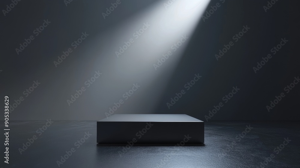 Geometric Square Podium in Metallic Finish, Spotlighting with Deep Shadows Geometric Square Podium in Metallic Finish, Spotlighting with Deep Shadows