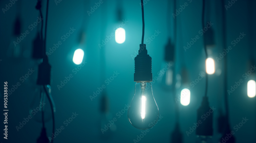 Hanging lightbulbs glowing in a dimly lit room, creating a warm, inviting atmosphere.
Hanging lightbulbs glowing in a dimly lit room, creating a warm, inviting atmosphere.