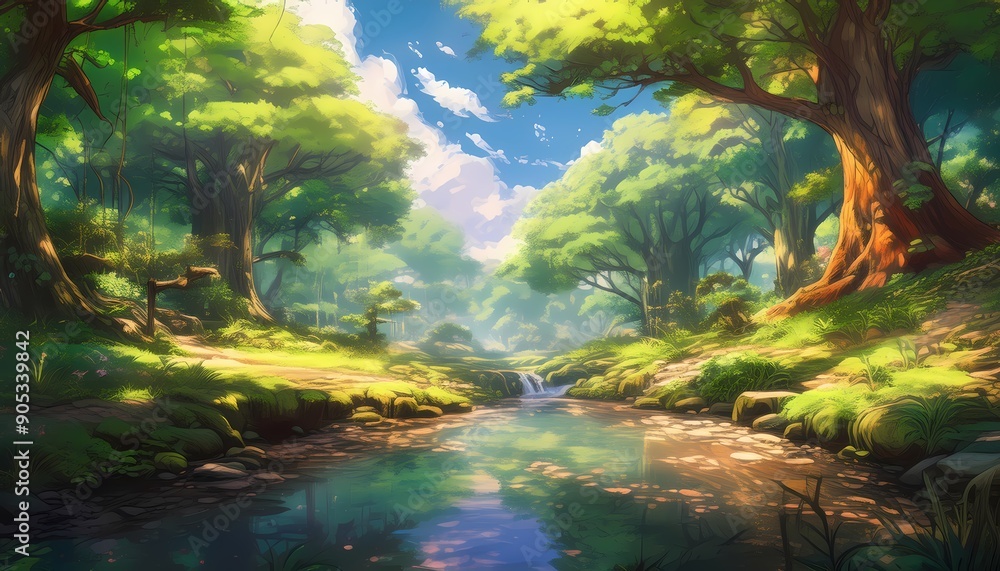 Serene forest with a bubbling spring at midday, peaceful and refreshing Serene forest with a bubbling spring at midday, peaceful and refreshing