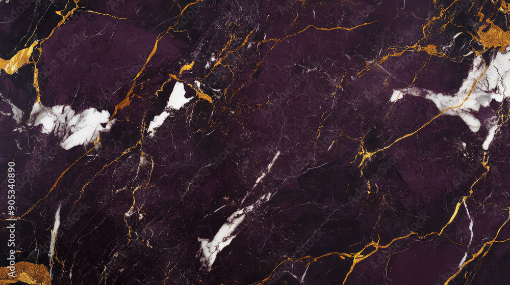 Italian marble texture in a deep purple hue with white and gold veining ...