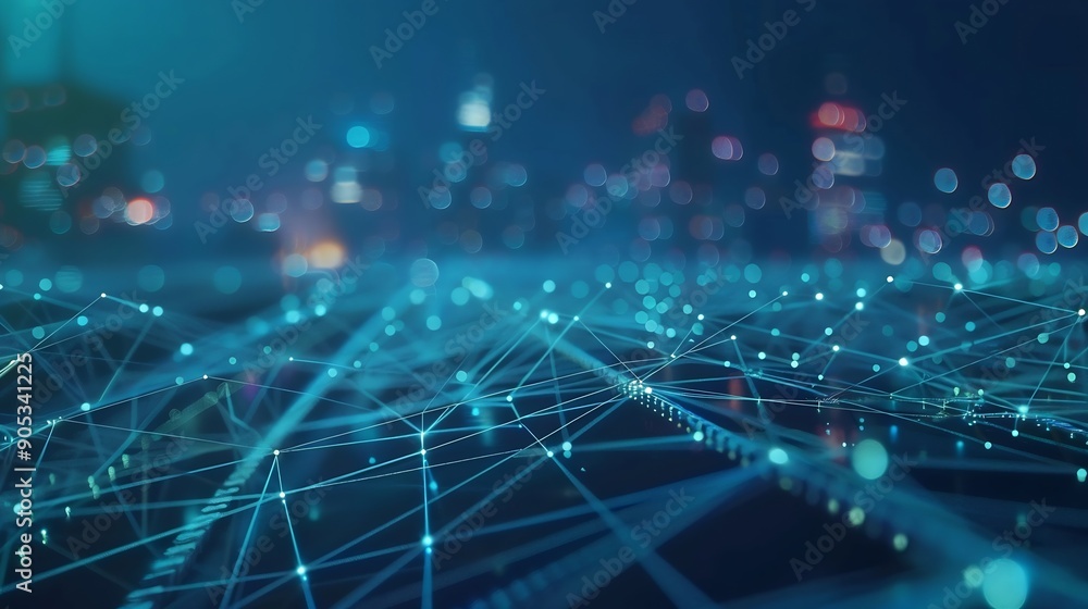 Obraz premium Smart city connection dot point connect with line network technology metaverse conceptBig data connection technology Telecommunication and communication network concept : Generative AI
