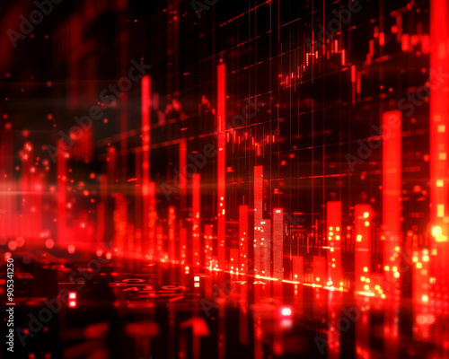 Wallpaper Mural Dynamic digital stock market visualization with abstract red graphs and data streams representing financial analysis. Torontodigital.ca