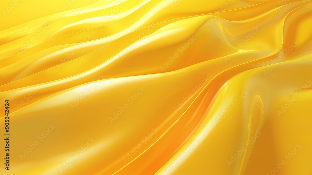 Fototapeta premium Vibrant yellow fluid waveforms with glossy textures creating a modern 3d background