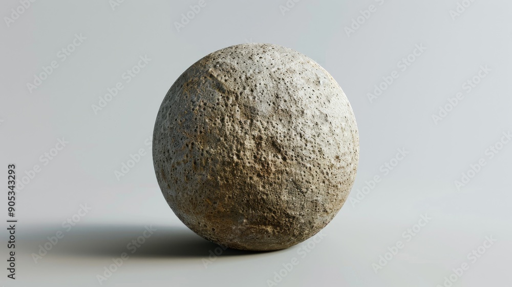 Rough stone sphere with a textured surface on a simple gradient background showcasing natural material and organic form Rough stone sphere with a textured surface on a simple gradient background showcasing natural material and organic form