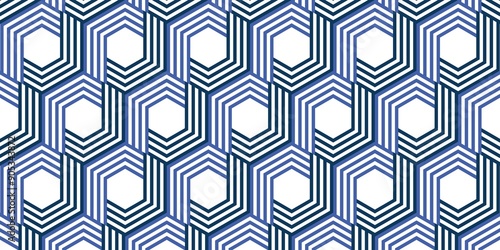 Fotografie A seamless pattern of overlapping hexagons in shades of blue and white
