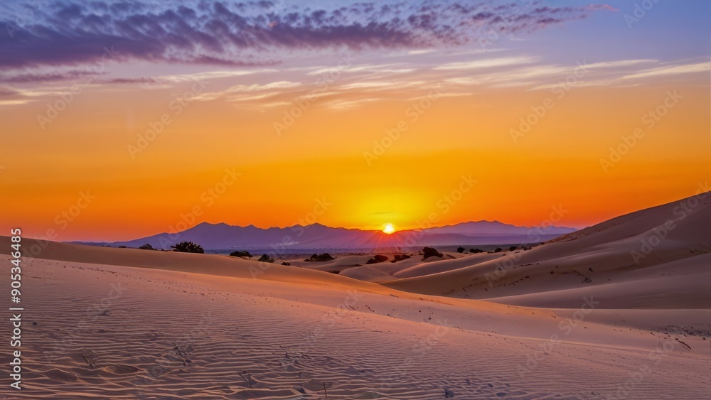Fototapeta premium Sunset over the sand dunes in the desert background