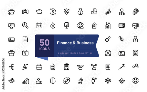 Finance and Business icon pack. Set of line icon related to income, salary, money, business. Minimalist thin linear web ui icon set. Simple editable vector stroke illustration.