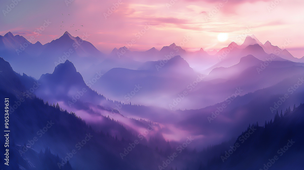 A serene mountain landscape at sunrise A serene mountain landscape at sunrise