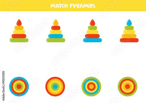Match pyramid and its view from top. Logical puzzle for kids. IQ training test.