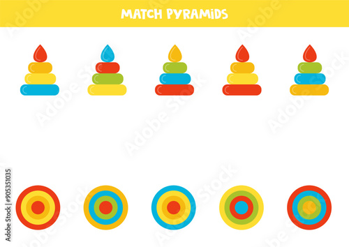 Match pyramid and its view from top. Logical puzzle for kids. IQ training test.