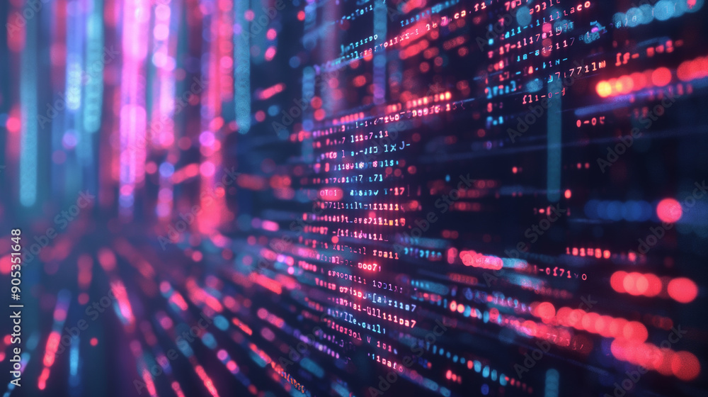 A dynamic display of colorful, digital lights resembling data transmission and network connections. A dynamic display of colorful, digital lights resembling data transmission and network connections.