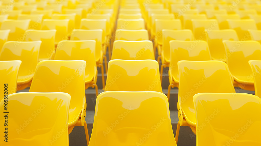 Fototapeta premium A neat arrangement of yellow plastic stadium seats in perfect rows, creating a vibrant pattern.