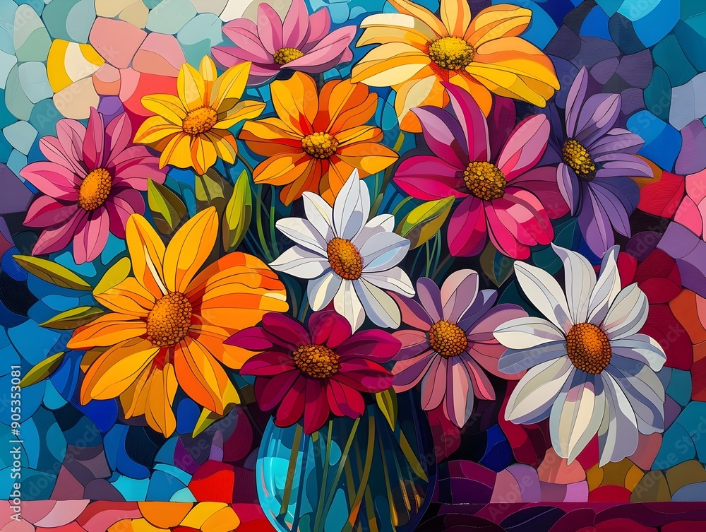 Vibrant Pop Art Floral Bouquet with Playful and Dynamic Composition Vibrant Pop Art Floral Bouquet with Playful and Dynamic Composition