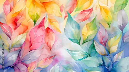 Colorful watercolor leaves blend beautifully, embodying sustainable artistic expression, sustainability watercolor illustration