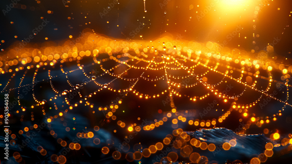 A spider web with a golden background A spider web with a golden background