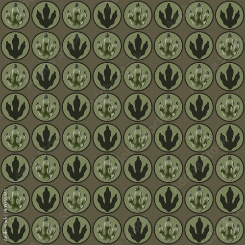 Green Pattern of Leaves and Shapes on Dark Background