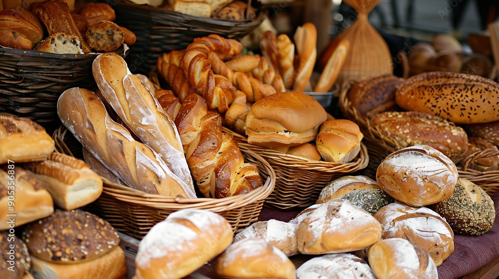Baked goods and artisan bread at a bakery stand