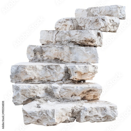 Medium shot of The marble stairs, isolated on a white background, bright and vivid tonality 