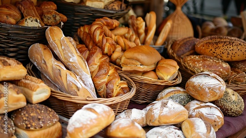 Obraz na płótnie Baked goods and artisan bread at a bakery stand w salonie