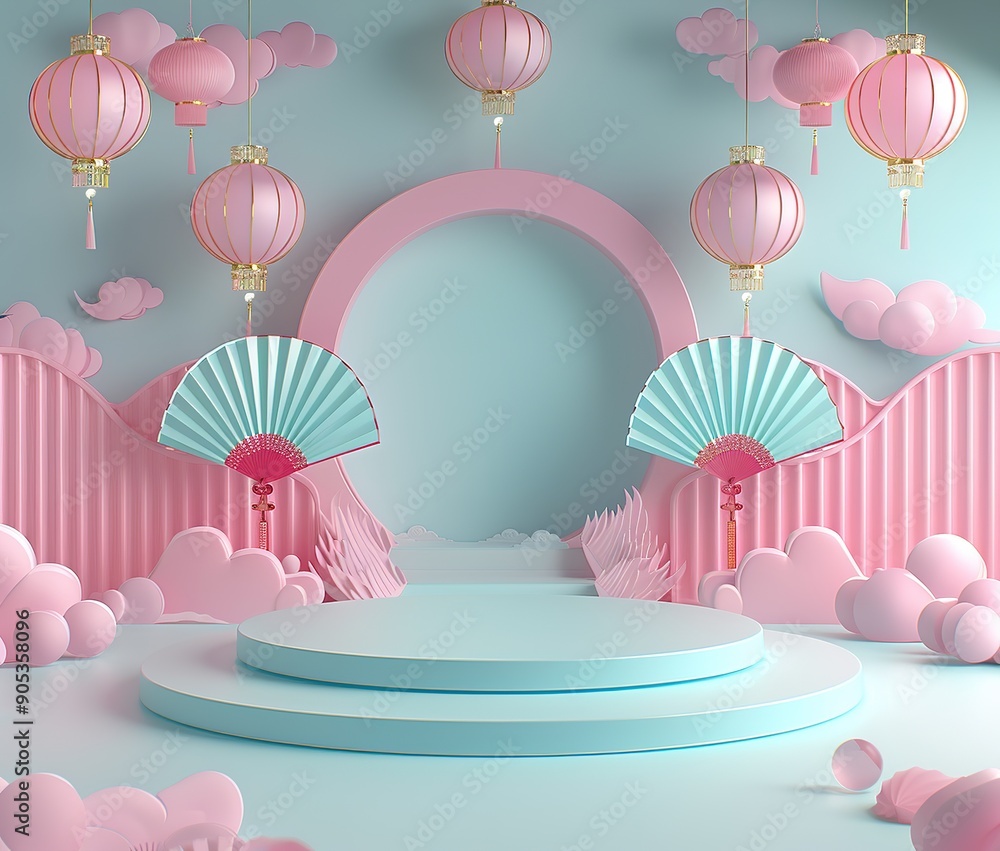Pastel Chinese New Year Scene with Podium - Ideal for Product Displays, Social Media Graphics, and Festive Invitations Pastel Chinese New Year Scene with Podium - Ideal for Product Displays, Social Media Graphics, and Festive Invitations