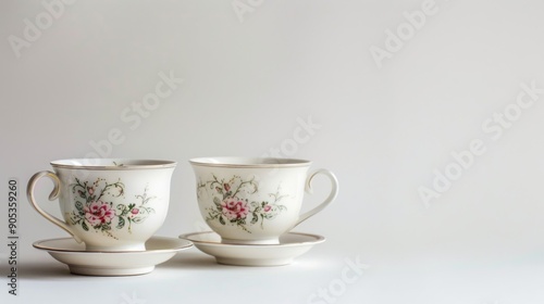 Wallpaper Mural Vintage porcelain tea cups on plain white backdrop retro design Torontodigital.ca