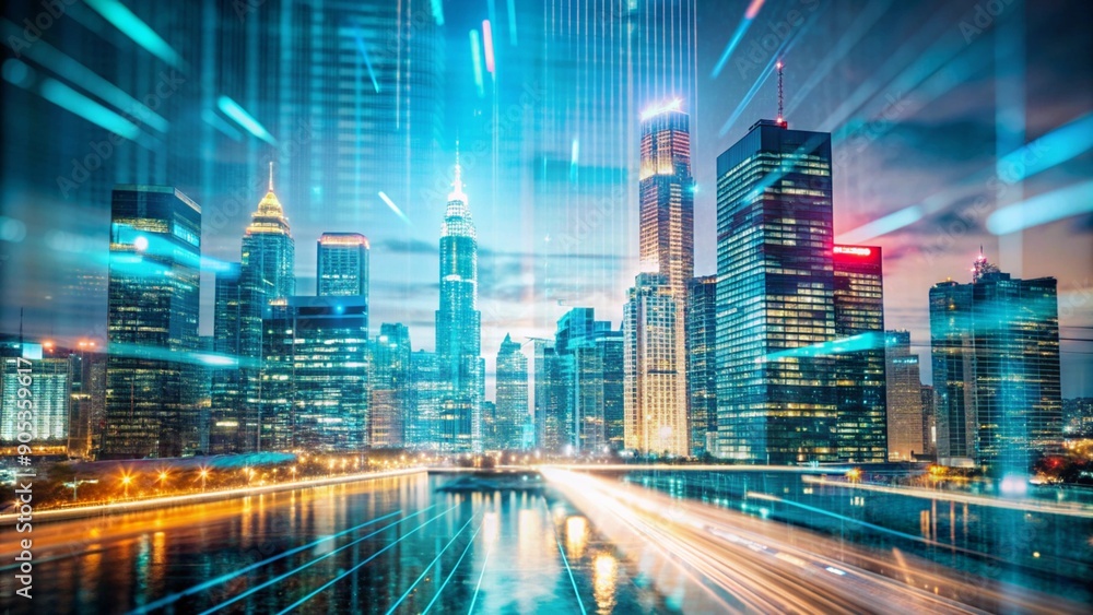 Blurred Urban Skyline Tech Overlay Background Blurred Urban Skyline Tech Overlay Background
