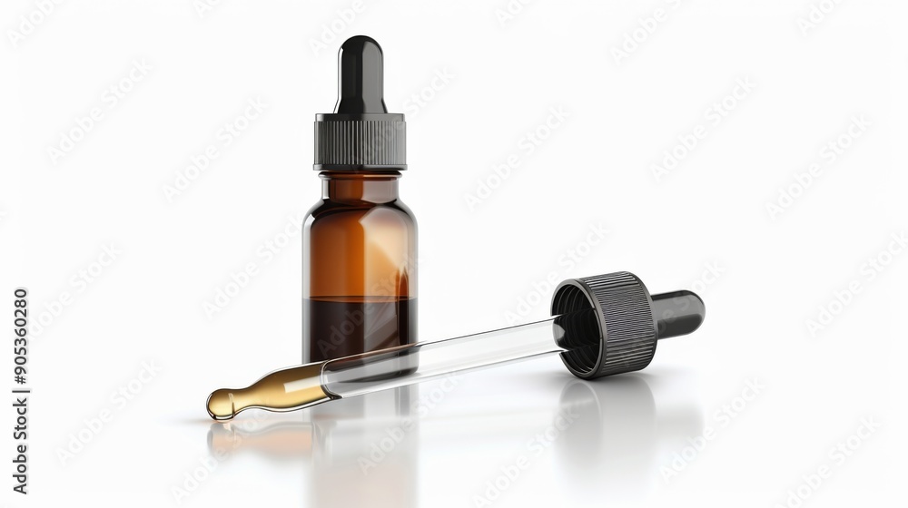 A dark brown glass bottle with black cap A dark brown glass bottle with black cap