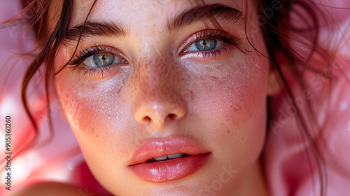 Wallpaper Mural A woman with blue eyes and pink hair is wearing makeup Torontodigital.ca