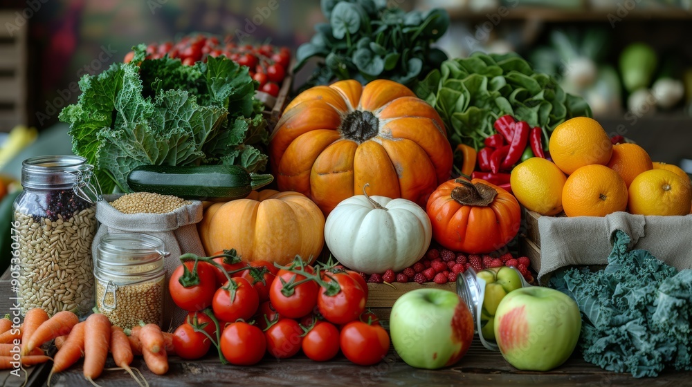 Fresh Organic Vegetables and Fruits Displayed at a Local Farmer's Market in Autumn Season. Generative AI Fresh Organic Vegetables and Fruits Displayed at a Local Farmer's Market in Autumn Season. Generative AI