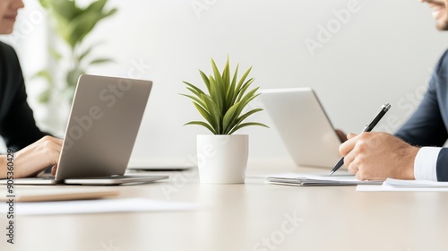 Wallpaper Mural A close-up of a sales manager leading a team meeting, with team members taking notes and laptops open Torontodigital.ca