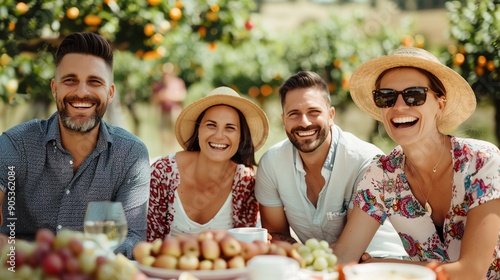 People sharing a hearty laugh at a picnic, Fun amusement laughter, delightful outing photo