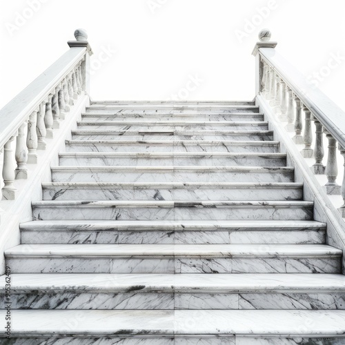 Medium shot of The marble stairs, isolated on a white background, bright and vivid tonality 