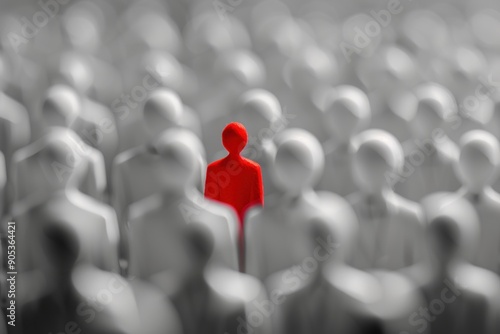 A red human shape among the white stands out from the crowd of others. It symbolizes exceptionality photo