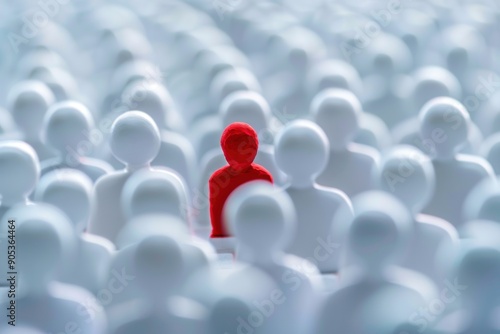 A red human shape among the white stands out from the crowd of others. It symbolizes exceptionality photo