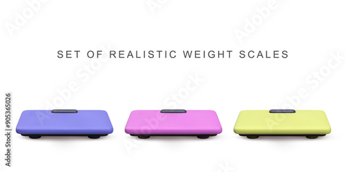 3d realistic set Weight scales on white background. Vector illustration.